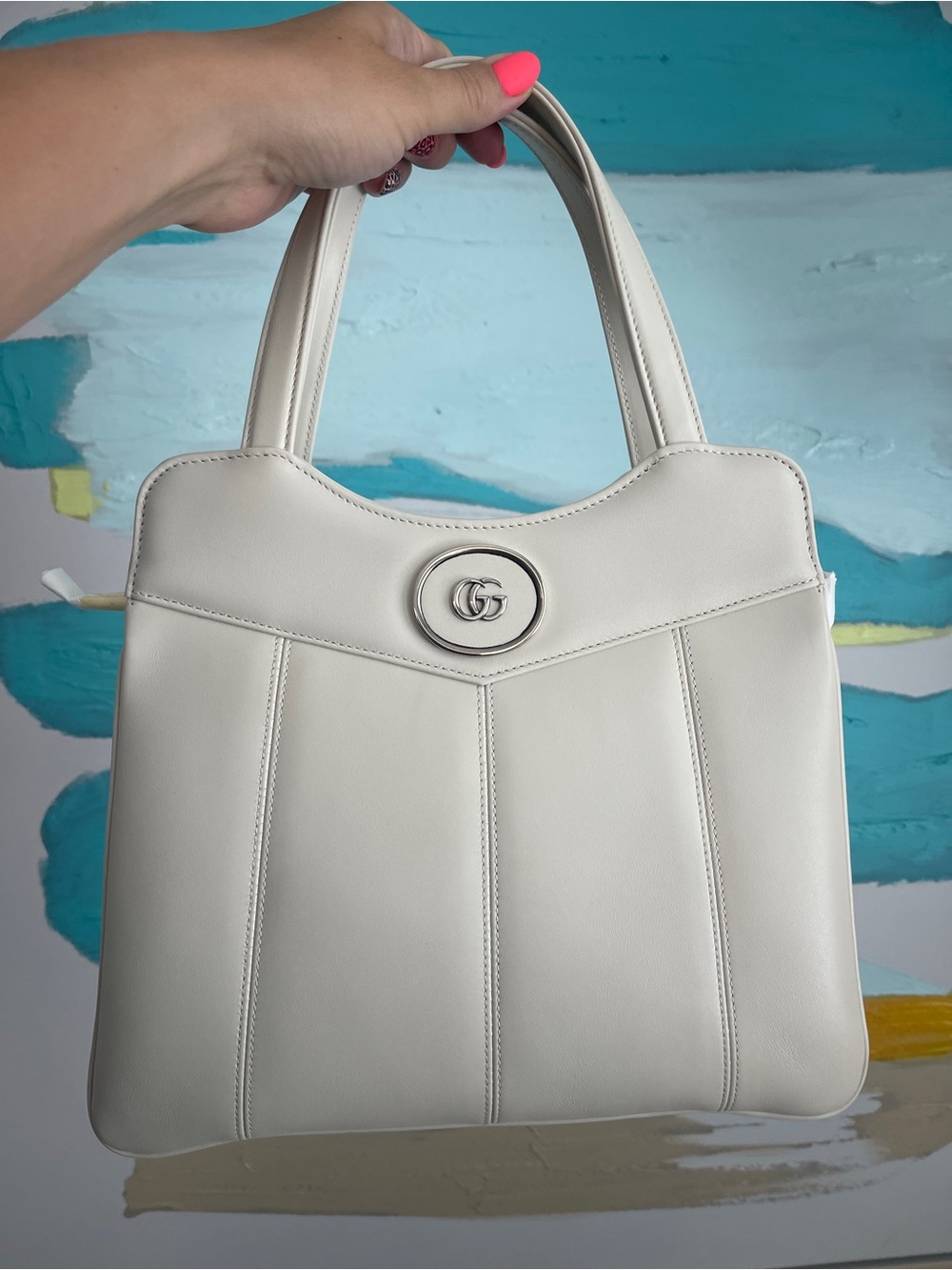 $3,250 New Gucci White GG Leather Top-Handle Bag Petite GG Medium Sienna calf - Picture 4 of 17
